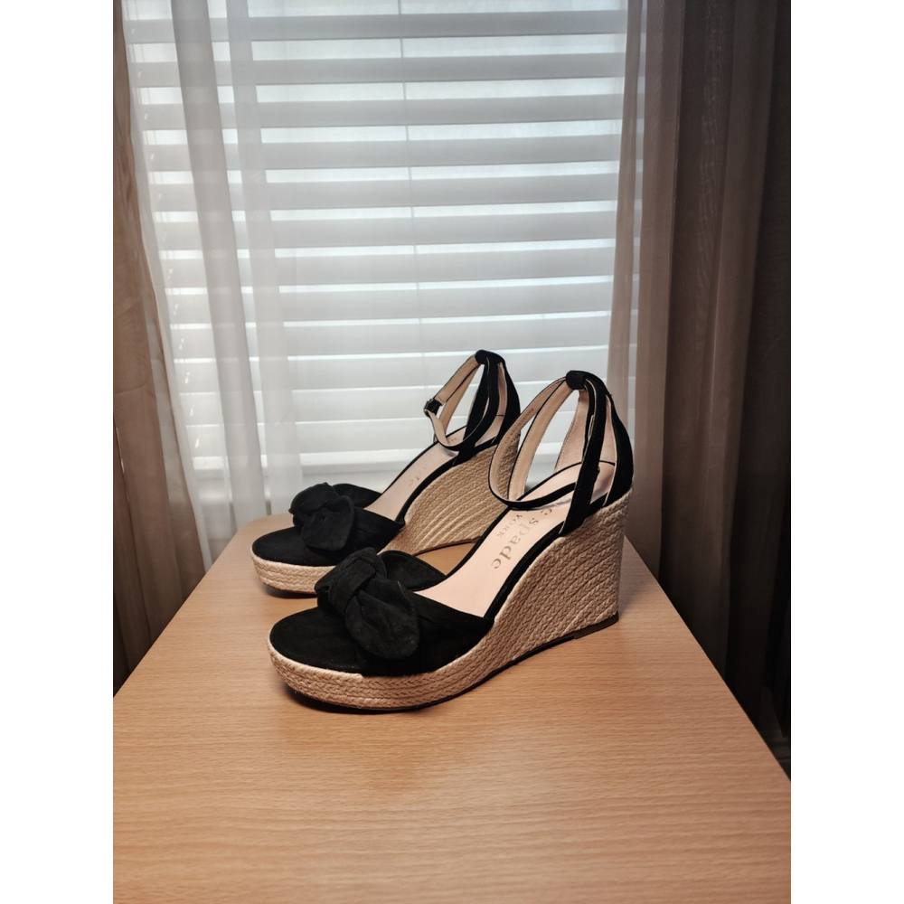 Kate Spade Tianna Suede LEATHER Bow Strap Espadrille Wedge Sandal 10 B BLACK - Picture 10 of 13